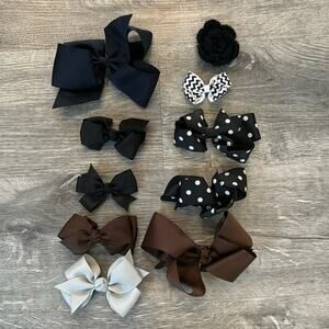 10 Navy, Black, Brown, Gray Girls' Grosgrain Ribbon Hair Bows